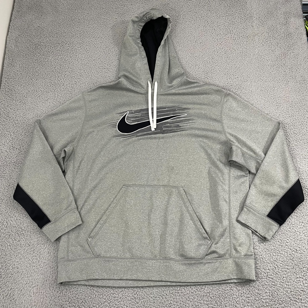 Nike Therma-fit Hoodie Men XXL Gray Big Swoosh Athletic Sportswear Pullover‎